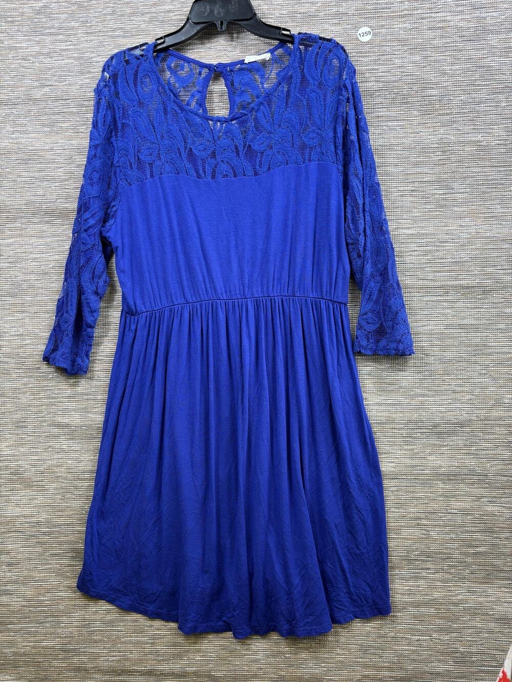 Chic Soul Fit & Flare Dress Womens Tag 3X (Real Large) Blue Lace 3/4 Sleeve Boho